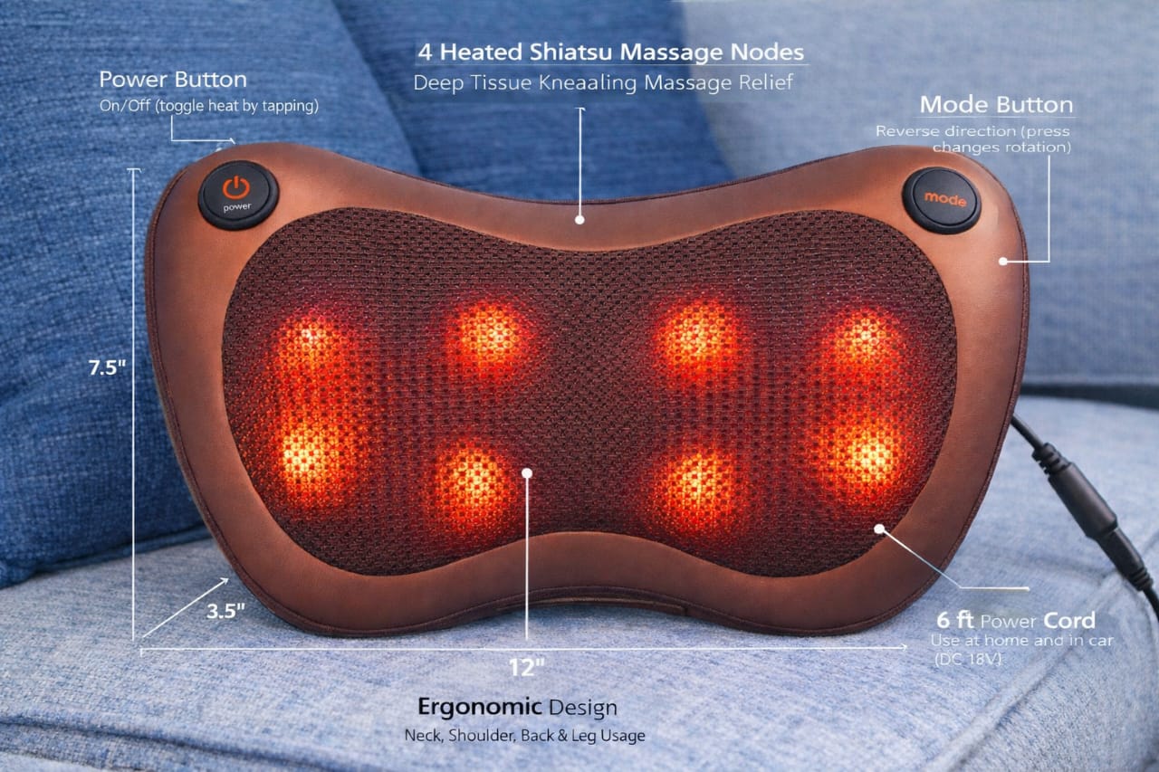 Shiatsu Heating Massage Pillow – Deep Tissue Relief Anytime, Anywhere